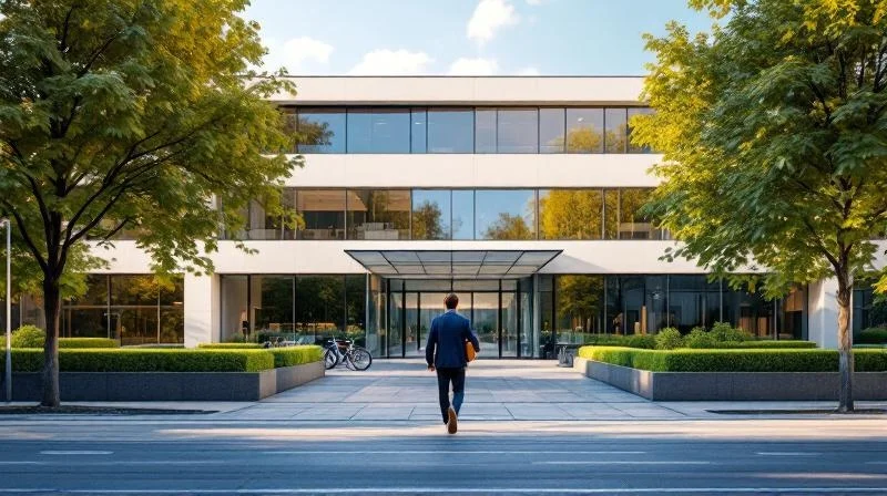 Modernes Bürogebaeude in Wuppertal an einem sonnigen Tag